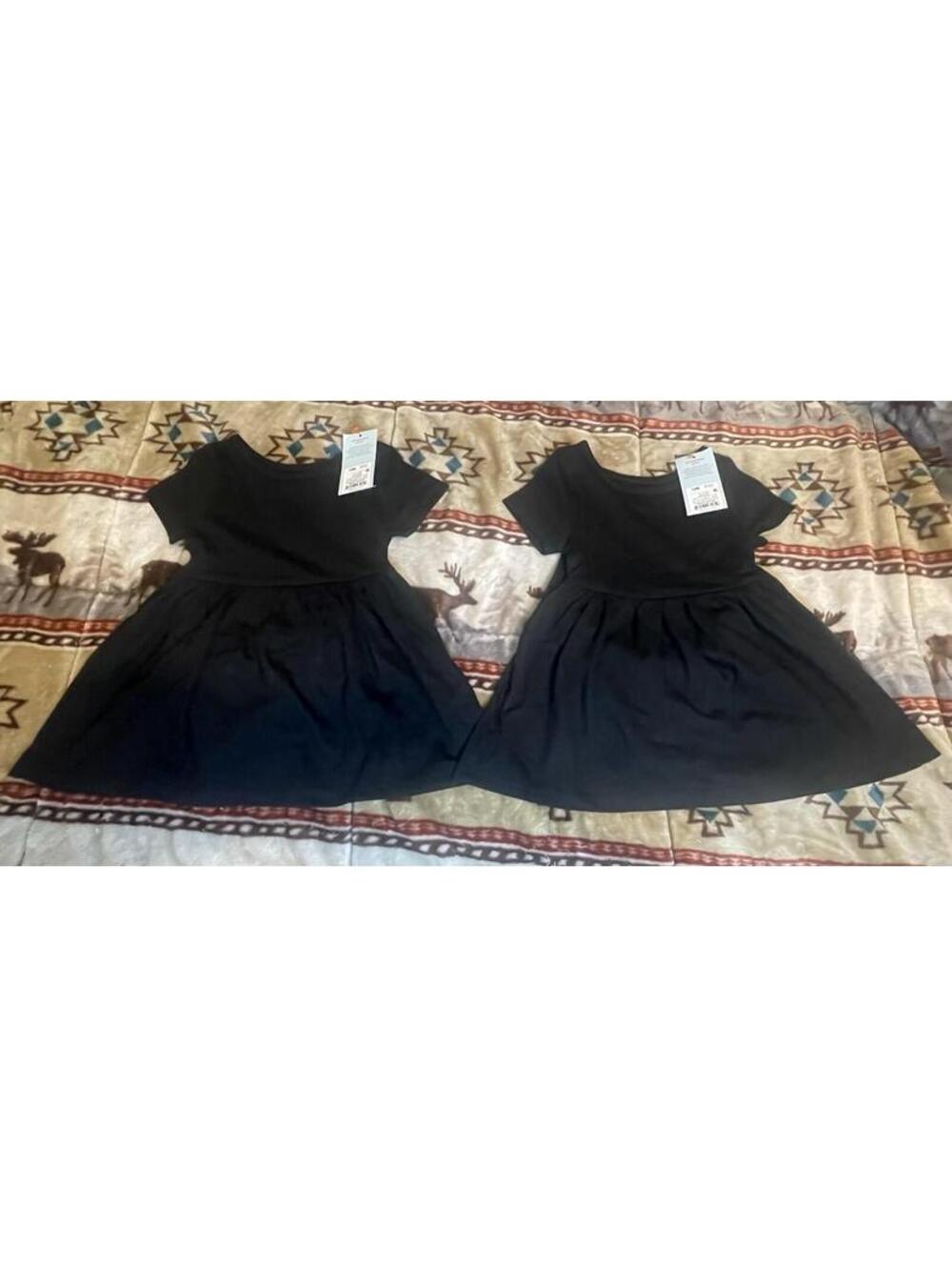 LOT of 2 Cat & Jack Baby Girls Black Knit Dresses NWT 12M with Diaper Covers